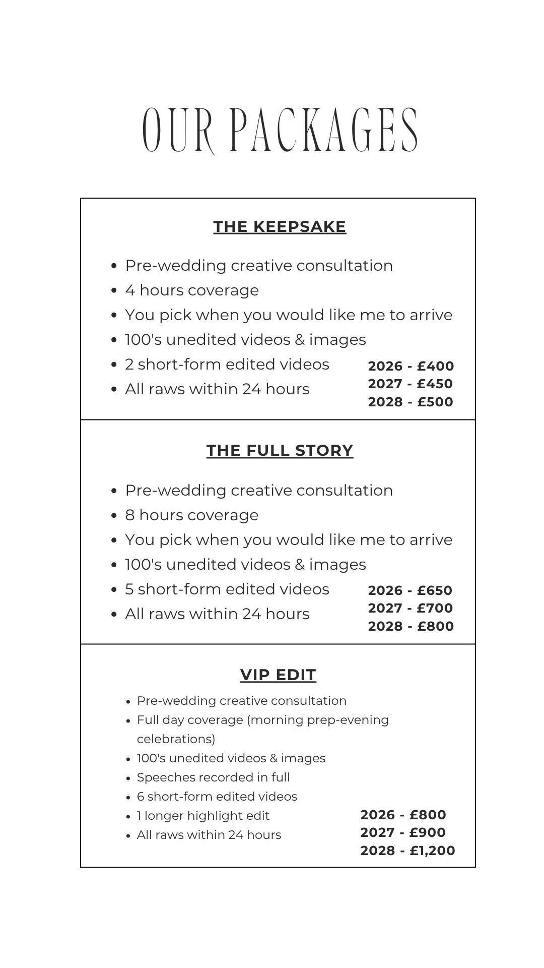 Nude Aesthetic Minimalist Service Package Price List